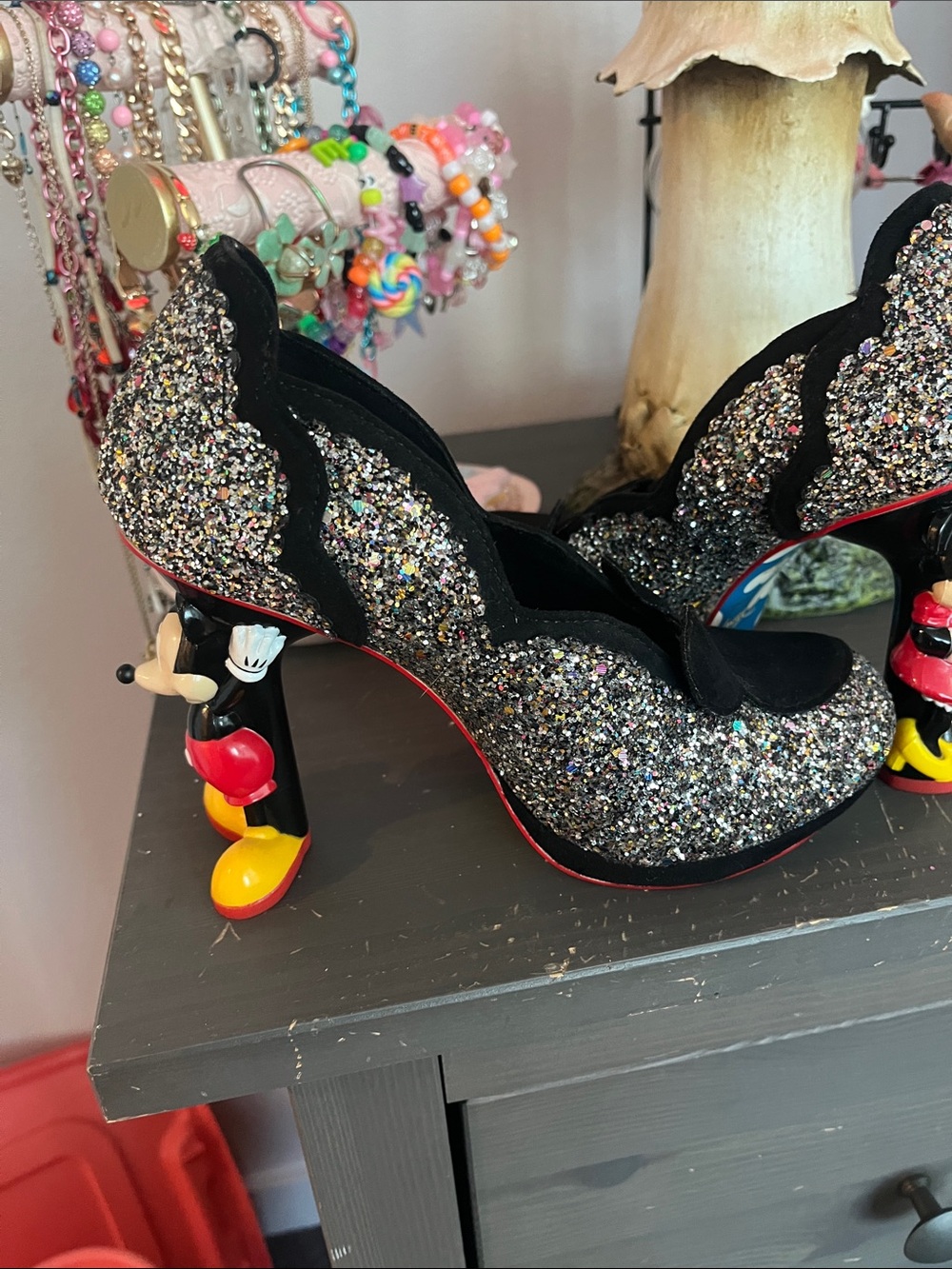 Irregular Choice Black Velvet & Multicolor Glitter Mickey Ear Pumps - Picture 4 of 9